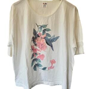 Vintage 90s Hummingbird Floral Single Stitch Shirt Women’s XXL